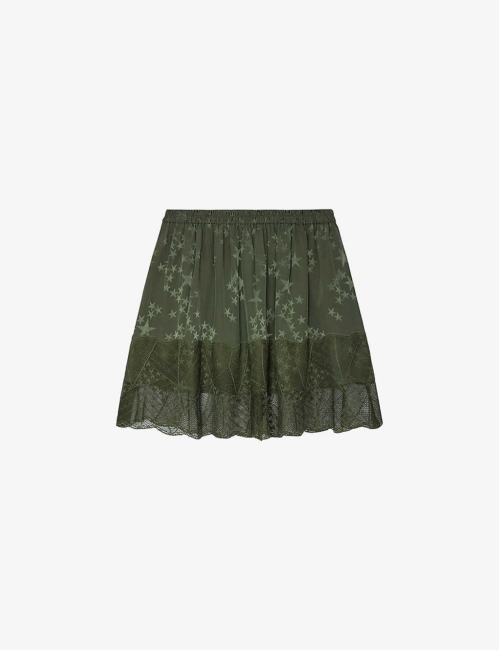 Zadig & Voltaire Jimy Star-print Silk Miniskirt In Kaki