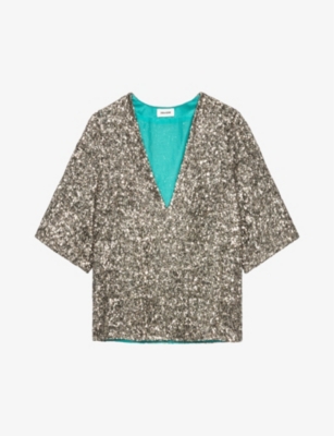 Zadig & Voltaire Sequinned V-neck T-shirt In Bronze