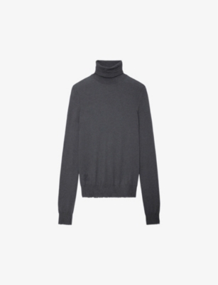 Zadig & Voltaire Bobby Distressed Cashmere Turtleneck Sweater In Ardoise