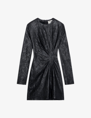 Zadig & Voltaire Rixina Gathered Leather Minidress In Noir