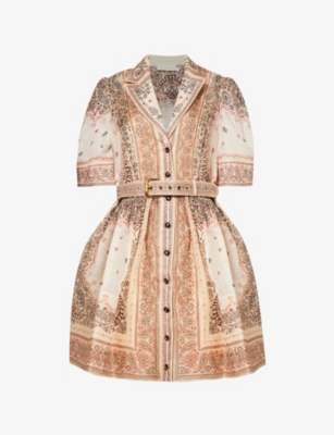 ZIMMERMANN: Paisley-print linen and silk-blend mini shirt dress