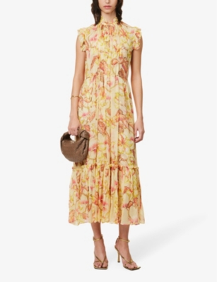 Shop Zimmermann Women's Yellow Hibiscus Floral-pattern V-neck Midi Dress