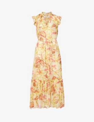 Shop Zimmermann Women's Yellow Hibiscus Floral-pattern V-neck Midi Dress