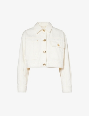 Zimmermann Buttoned Cropped Denim Jacket In Cream