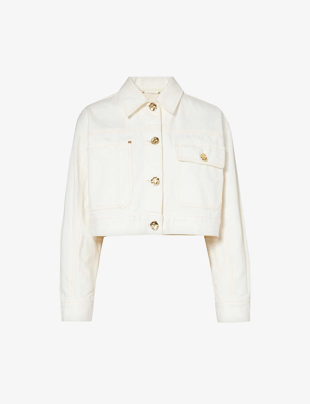 Shop Zimmermann Boxy-fit Cropped Denim Jacket In Cream