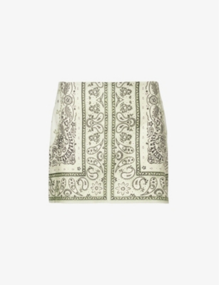 ZIMMERMANN ZIMMERMANN WOMEN'S MINT BANDANA PAISLEY-PATTERNED MID-RISE LINEN MINI SKIRT