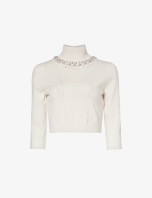Zimmermann Womens Parchment Round-neck Cropped Wool Top