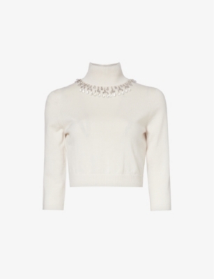Zimmermann Womens Parchment Round-neck Cropped Wool Top In Parchment