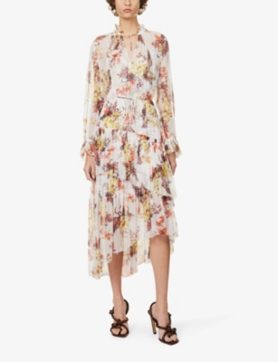 Shop Zimmermann Women's Ivory Tropical Floral Floral-print Tiered-hem Woven Midi Dress