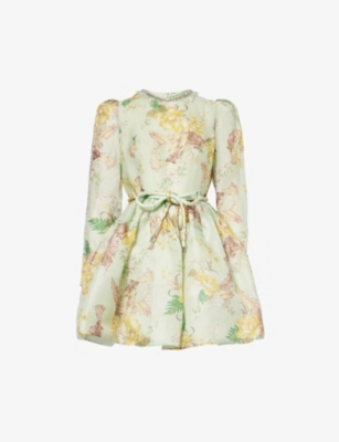 Brown August floral-print linen dress, Zimmermann