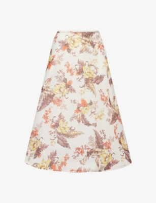 ZIMMERMANN: Matchmaker floral-print linen and silk-blend midi skirt