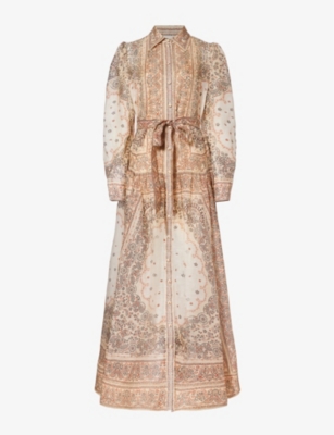 Zimmermann Paisley-print Belted Linen And Silk-blend Voile Shirt Dress In Cream Bandana