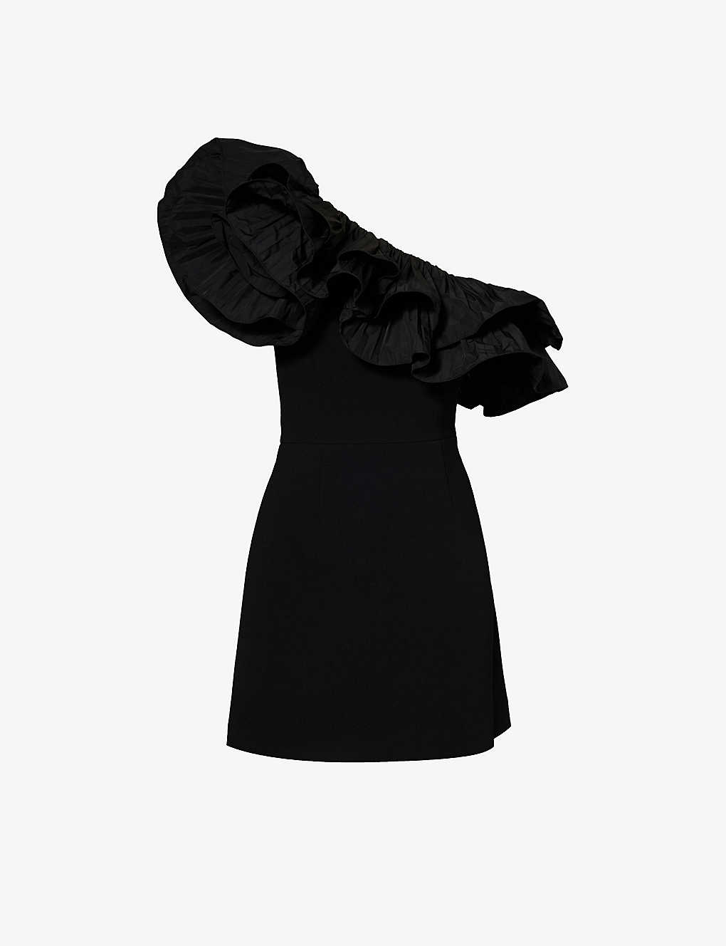 Rebecca Vallance Womens Black Eva Ruffle-trim Stretch-woven Mini Dress