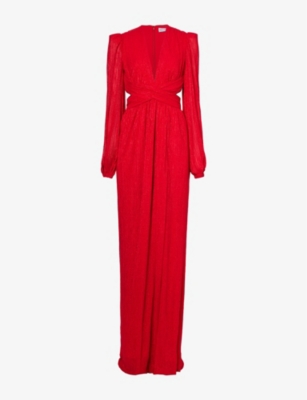 Shop Rebecca Vallance Women's Red Samantha Metallic-finish V-neck Recycled Polyester Gown