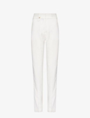 Shop Jacquemus Women's White Le Pantalon Tibau Straight-leg Mid-rise Woven Trousers