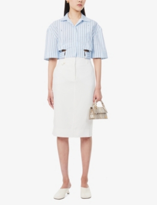 Shop Jacquemus High-rise Split-hem Woven Midi Skirt In White
