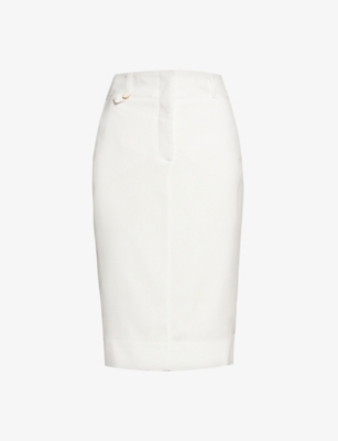 Jacquemus Womens White High-rise Split-hem Woven Midi Skirt