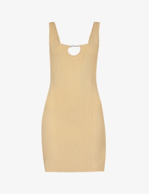 Shop Jacquemus Women's Light Ivory La Robe Sierra Logo-plaque Knitted Mini Dress In Nude (lingerie)