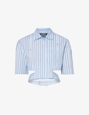 JACQUEMUS: Bari striped cut-out cropped cotton-poplin shirt