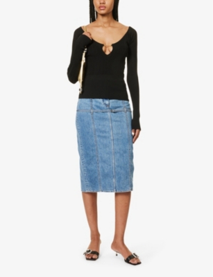 Shop Jacquemus Womens Black Le Haut Pralu Plunge-neck Knitted Top