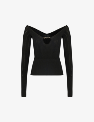 Shop Jacquemus Le Haut Pralu Plunge-neck Knitted Top In Black