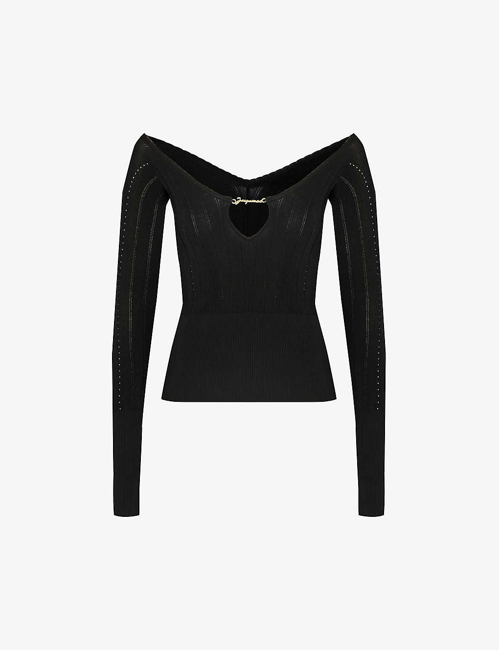 Shop Jacquemus Womens Black Le Haut Pralu Plunge-neck Knitted Top