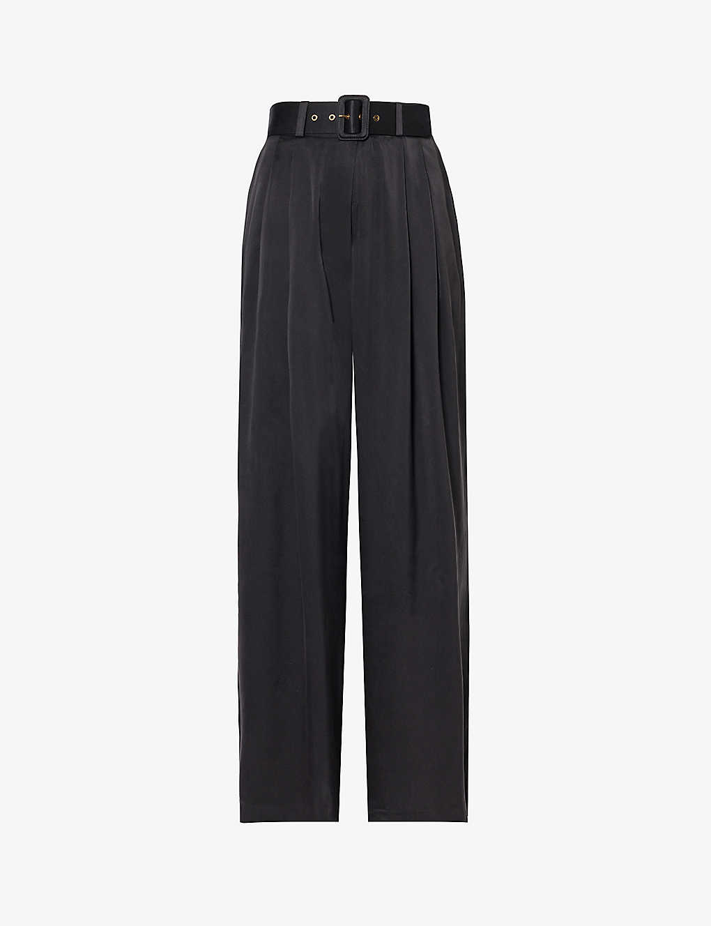Zimmermann Womens Black Buckle-embellished Wide-leg High-rise Silk Trousers