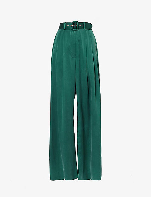 ZIMMERMANN: Buckle-embellished wide-leg high-rise silk trousers