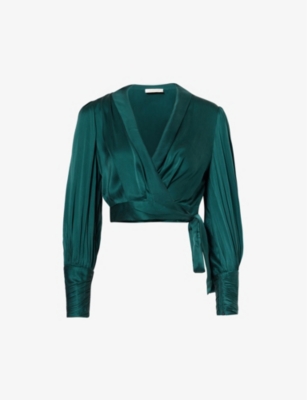 Zimmermann Womens Jade V-neck Puffed-shoulder Silk Top