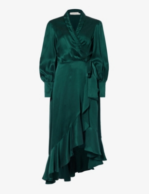 ZIMMERMANN: Plunge-neck wrap-over silk midi dress