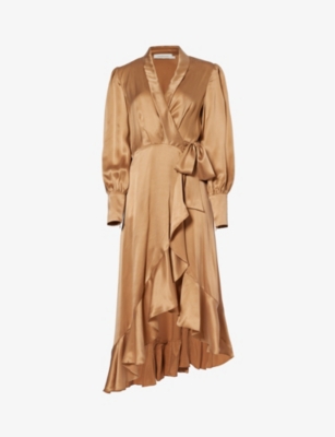 ZIMMERMANN: Plunge-neck wrap-over silk midi dress