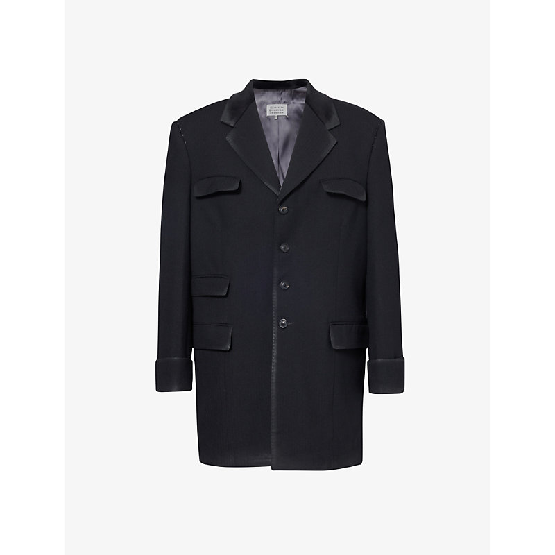 Shop Maison Margiela Notched-lapel Regular-fit Wool Blazer In Black