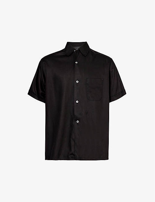 MAISON MARGIELA: Short-sleeve brand-embroidered relaxed-fit woven-blend shirt