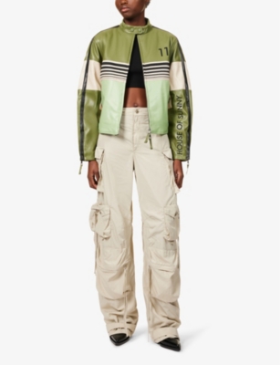 Shop House Of Sunny The Racer Branded Faux-leather Jacket In Moss