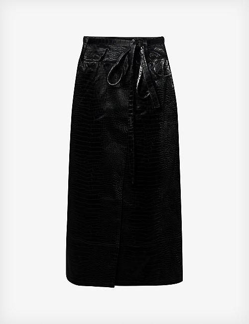 HOUSE OF SUNNY: Low Rider croc-embossed faux-leather midi skirt