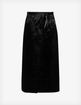 Shop House Of Sunny Women's Noir Low Rider Croc-embossed Faux-leather Midi Skirt