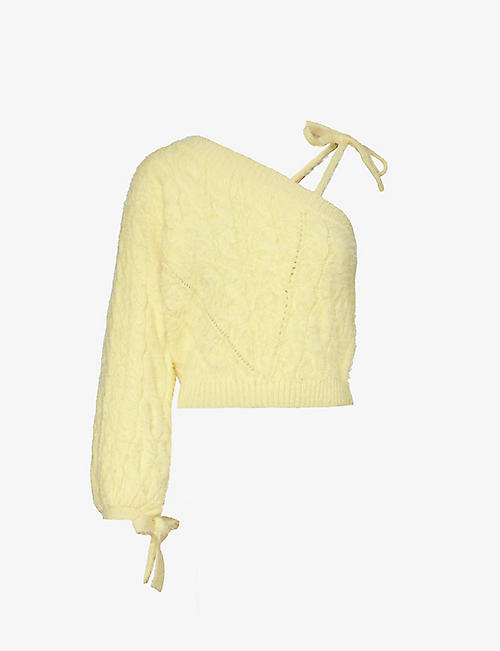 HOUSE OF SUNNY: Capulet asymmetric-neck cotton-blend knitted top