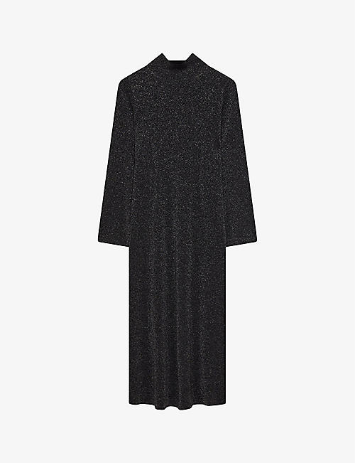 JOSEPH: Metallic-weave high-neck merino-wool midi dress