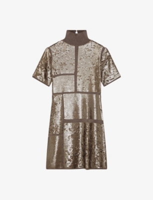 Joseph Womens Spark High-neck Sequin-embellished Wool-blend Mini Dress