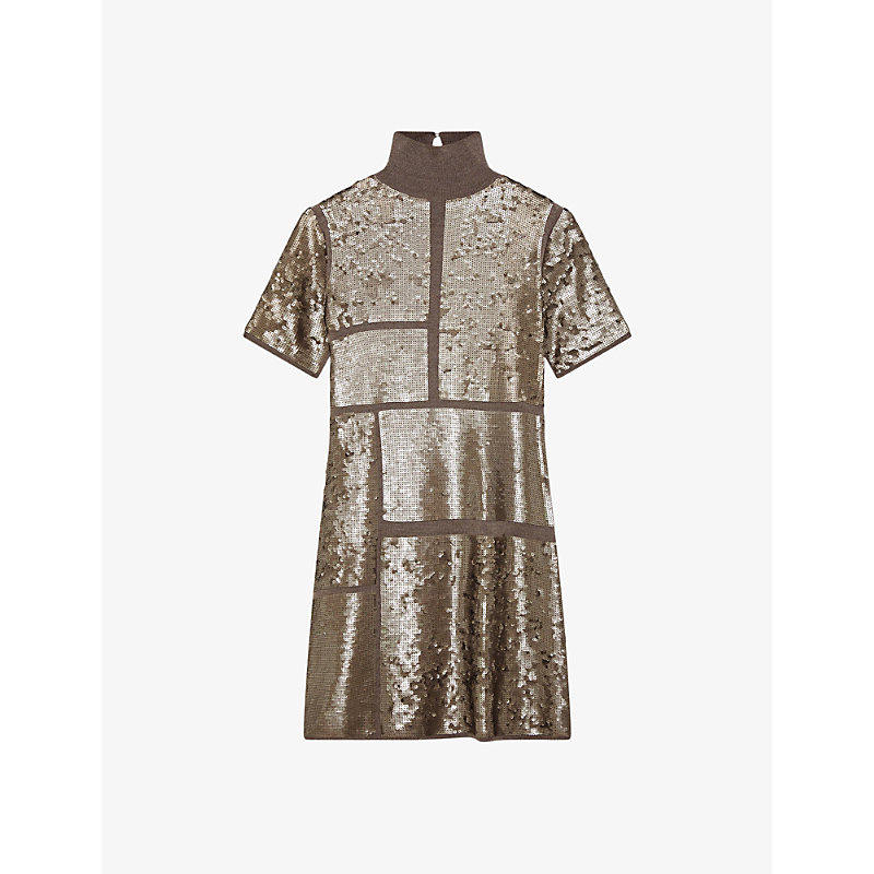 Joseph Womens Spark High-neck Sequin-embellished Wool-blend Mini Dress