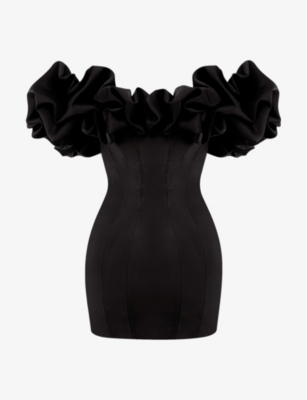House Of Cb Womens Black Selena Off-shoulder Stretch-satin Mini Dress