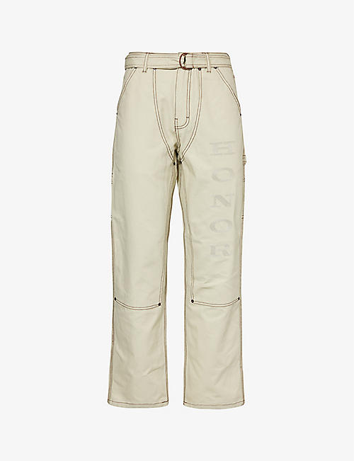 HONOR THE GIFT: Carpenter brand-embroidered wide-leg cotton-canvas trousers