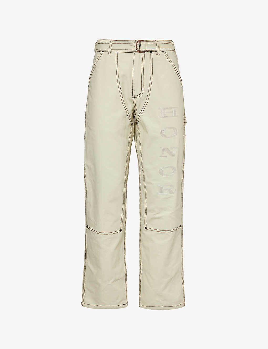 Honor The Gift Mens Bone Carpenter Brand-embroidered Wide-leg Cotton-canvas Trousers
