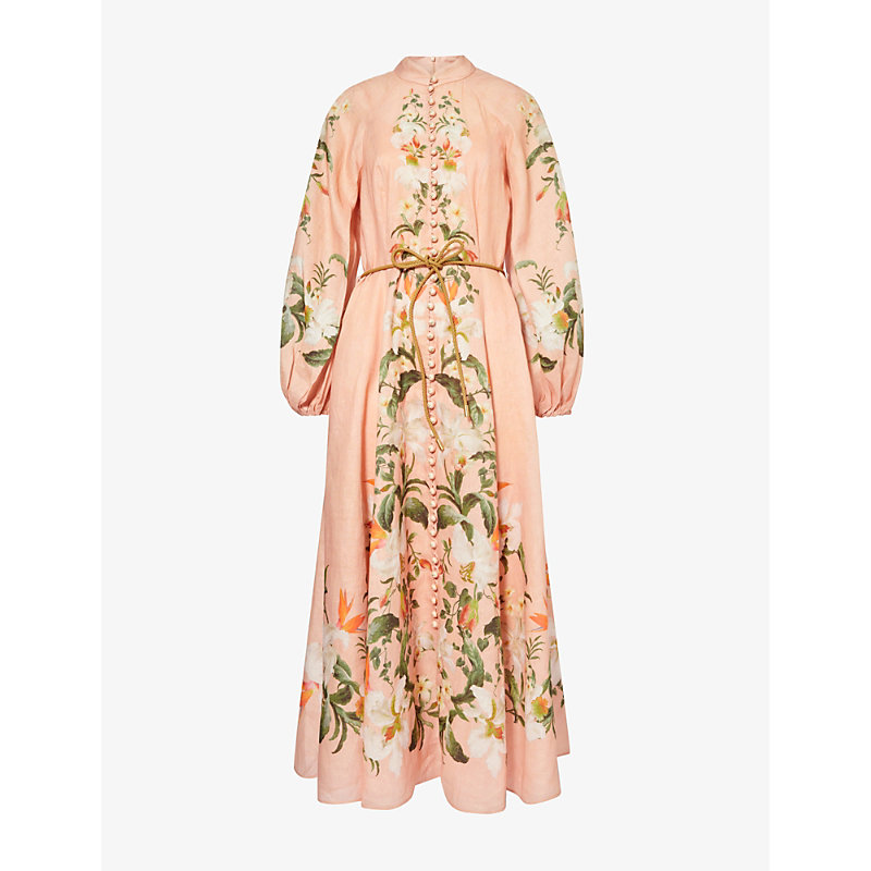 Shop Zimmermann Womens Pink Palm Lexi Floral-pattern Linen Maxi Dress