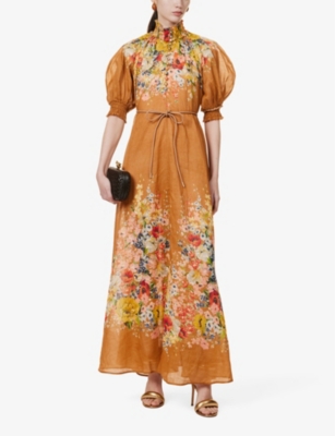 Shop Zimmermann Women's Tan Floral Alight Floral-pattern Linen Maxi Dress