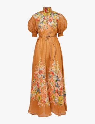 Shop Zimmermann Women's Tan Floral Alight Floral-pattern Linen Maxi Dress