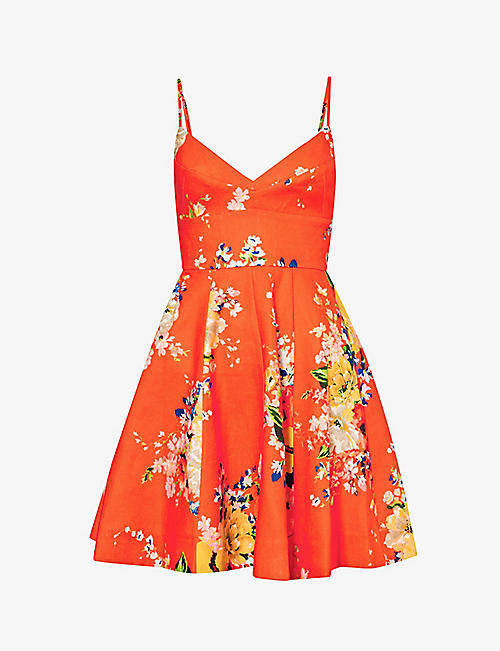 ZIMMERMANN: Alight floral-pattern linen mini dress