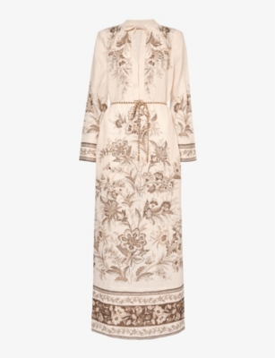 ZIMMERMANN ZIMMERMANN WOMEN'S BEIGE FLORAL JUNIE FLORAL-PRINT LINEN MAXI DRESS