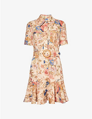 ZIMMERMANN: Floral-print slim-fit linen mini dress