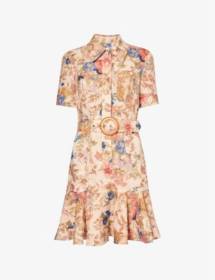 ZIMMERMANN - Floral-print slim-fit linen mini dress